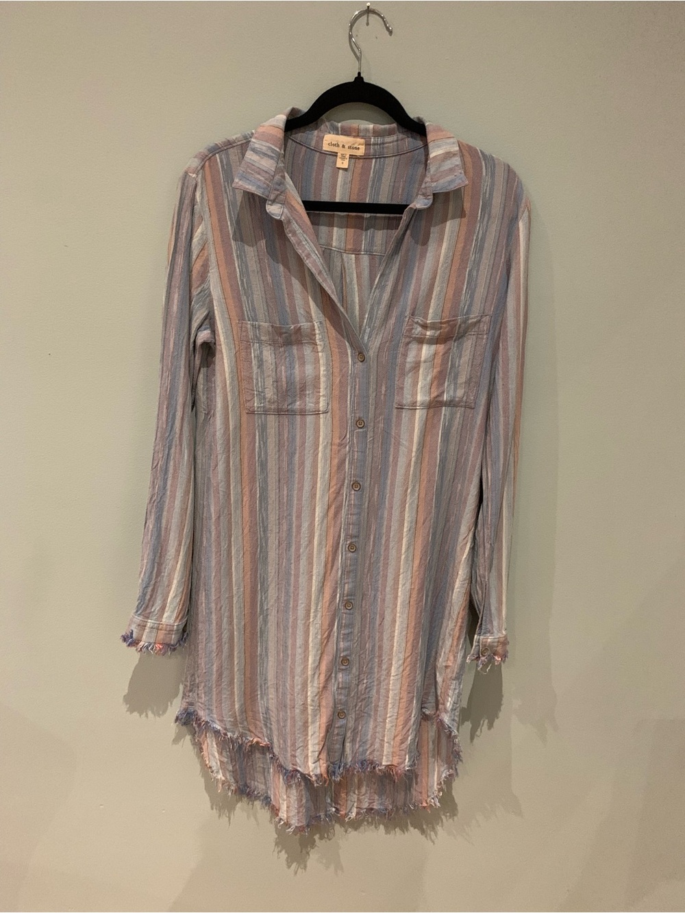 cloth & stone Blue, Pink and Cream Striped Button-Down Shirtdress